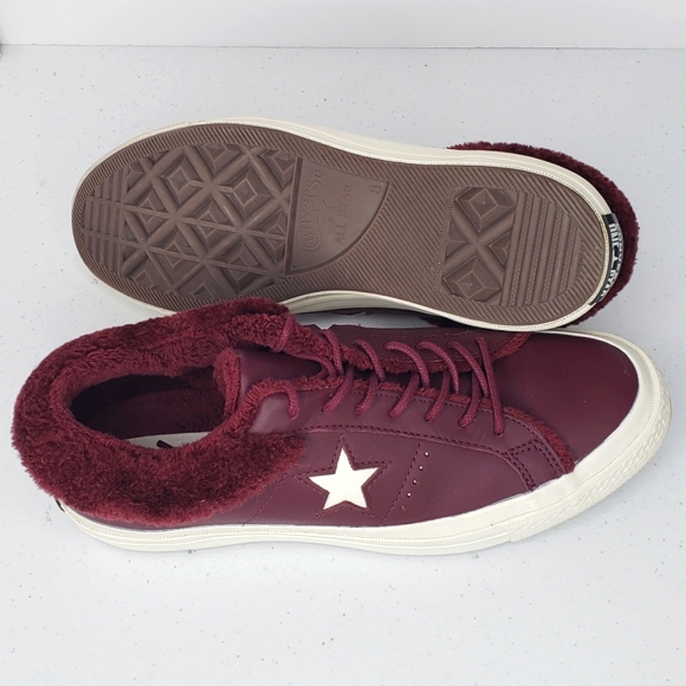 Converse One Star Dark Burgundy Leather Fur Lined Sneaker Men's 8, Women Sz 10